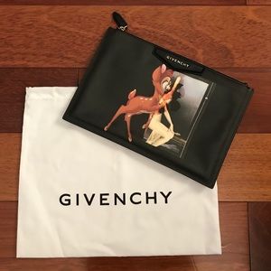 Givenchy Antigona Bambi Print Black Leather Clutch